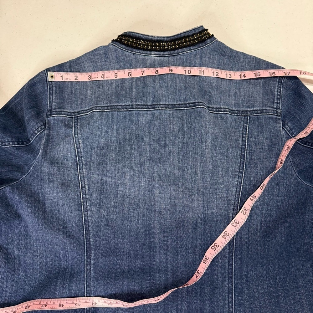 Chico’s Embellished Denim Jacket Nehru Collar Metal Buttons Size 16 (Chico’s 3) - Picture 6 of 11